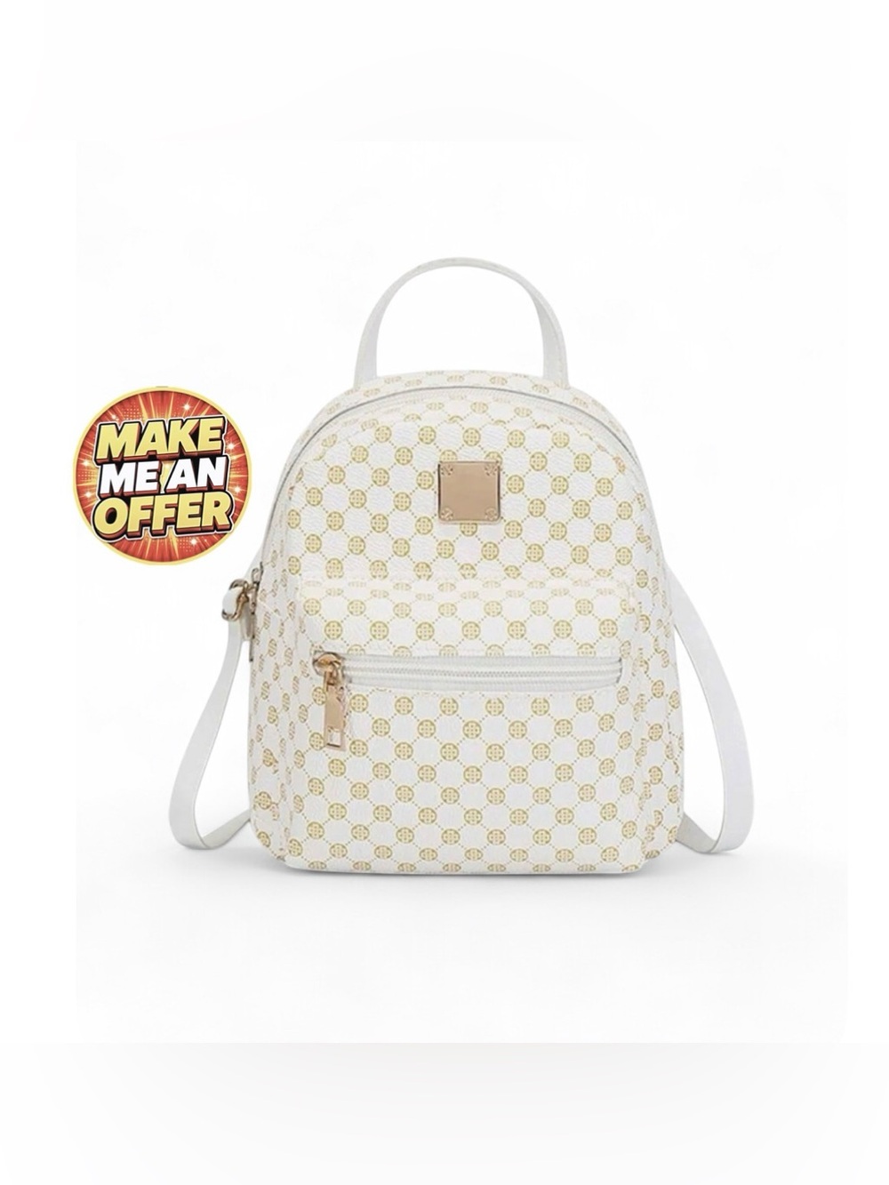 Brand New Stylish White and Gold Women's Mini Backpack